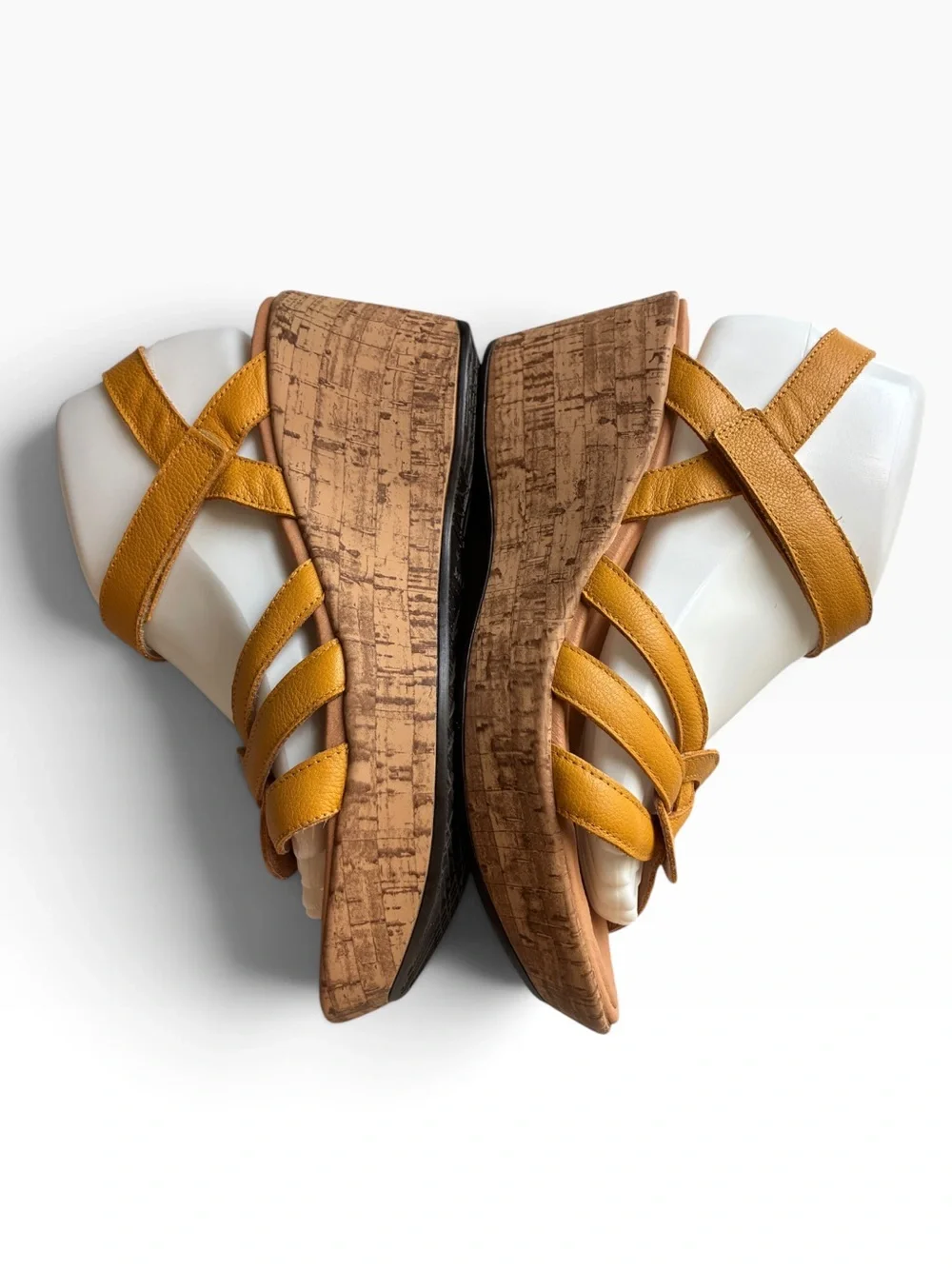 Naot Mustard Leather Cork Wedge Sandals Size 40 / US 9 Strappy Comfort